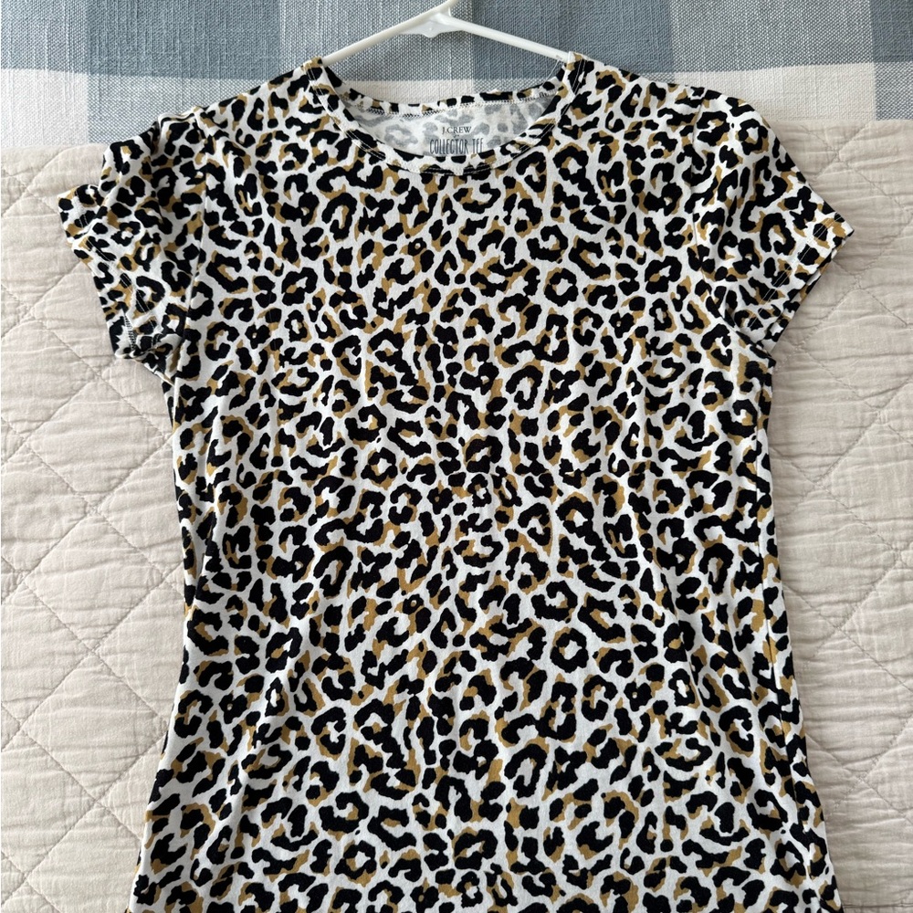 J. Crew Black and Tan Leopard Print Short Sleeve Top